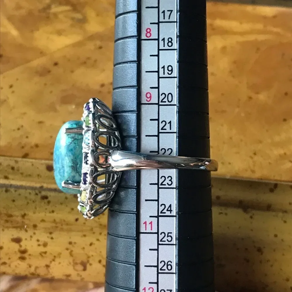 Natural Shadowkite Sterling Silver Halo Ring Size 10